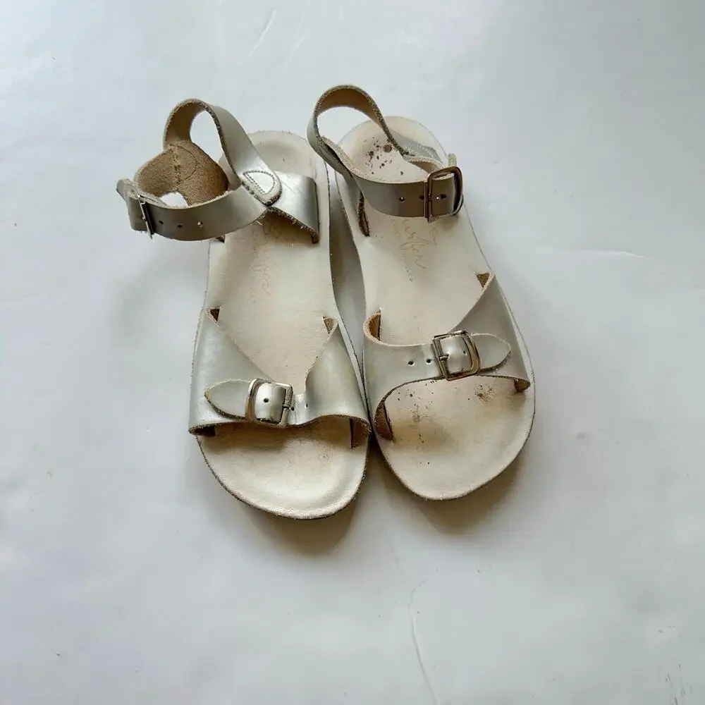 Saltwater Surfer White Leather Sandals - Girls Size 12